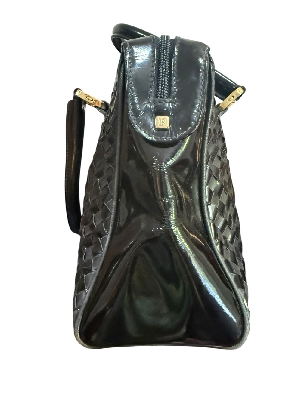Vintage Bally Black Woven Leather Satchel Bag Gold Hardware Quiet Luxury Italy - Picture 12 of 14